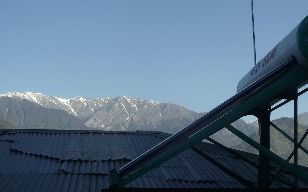 Solar water heating collectors on a rooftop